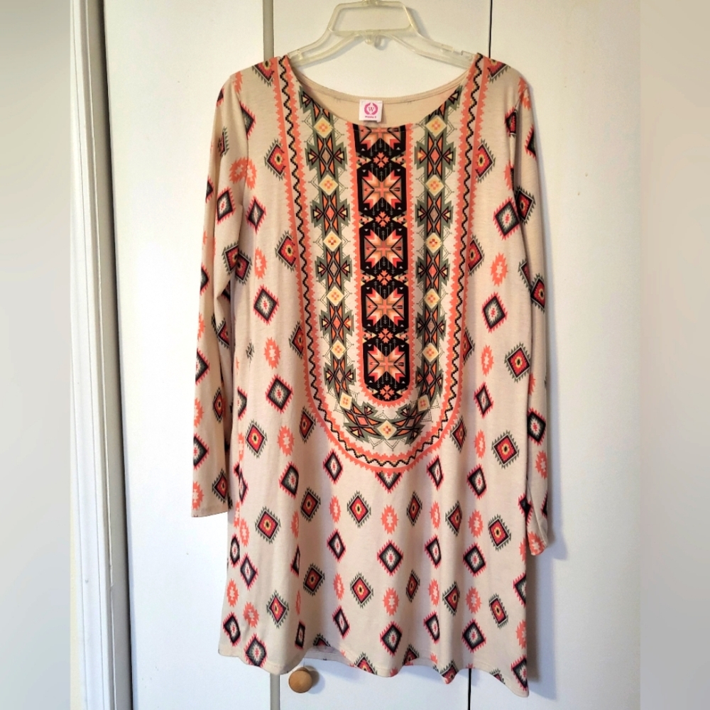 Aztec Style Long Sleeve Dress by Wanna B